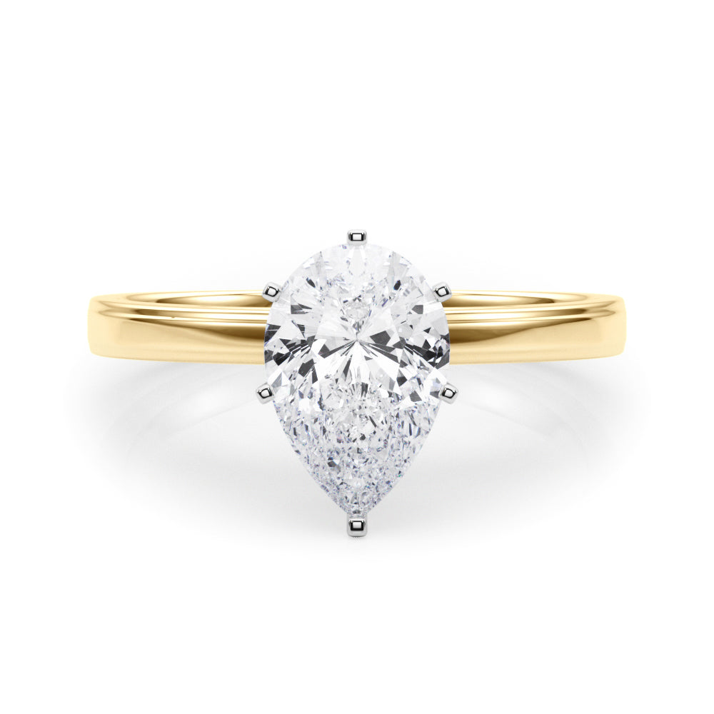 Yellow gold Pear Solitaire Diamond Ring with Four-Prong Setting and Classic Band 1