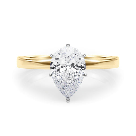 Yellow gold Pear Solitaire Diamond Ring with Four-Prong Setting and Classic Band 1