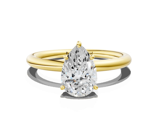Yellow Gold Pear-Shaped Low Set Solitaire Engagement Ring Setting with Plain Band