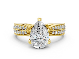 Yellow gold Pear Solitaire Diamond Ring with Milgrain Pavé Band and Four-Prong Setting_156