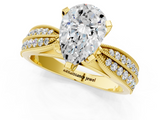 Yellow gold Pear Solitaire Diamond Ring with Milgrain Pavé Band and Four-Prong Setting_157