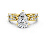 Yellow gold Pear Solitaire Diamond Ring with Milgrain Pavé Band and Four-Prong Setting_173