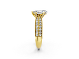 Yellow gold Pear Solitaire Diamond Ring with Milgrain Pavé Band and Four-Prong Setting_175