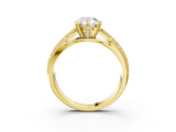 Yellow gold Pear Solitaire Diamond Ring with Milgrain Pavé Band and Four-Prong Setting_176