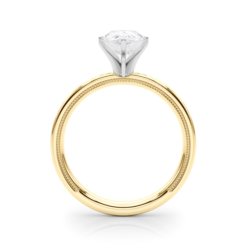 Yellow gold Pear Solitaire Diamond Ring with Milgrain and Black Enamel X Pattern Band 2