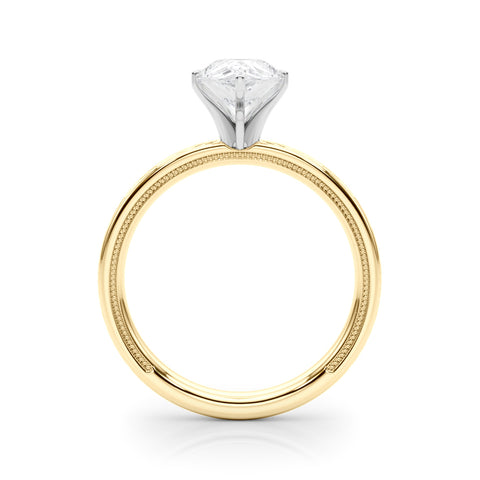 Yellow gold Pear Solitaire Diamond Ring with Milgrain and Black Enamel X Pattern Band 2