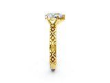 Yellow gold Pear Solitaire Diamond Ring with Milgrain and Black Enamel X Pattern Band_171