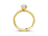 Yellow gold Pear Solitaire Diamond Ring with Milgrain and Black Enamel X Pattern Band_172