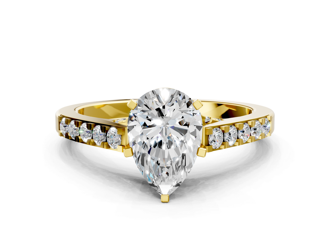 Yellow gold Pear Solitaire Diamond Ring with Pavé Band and Four-Prong Setting_146
