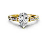 Yellow gold Pear Solitaire Diamond Ring with Pavé Band and Four-Prong Setting_146