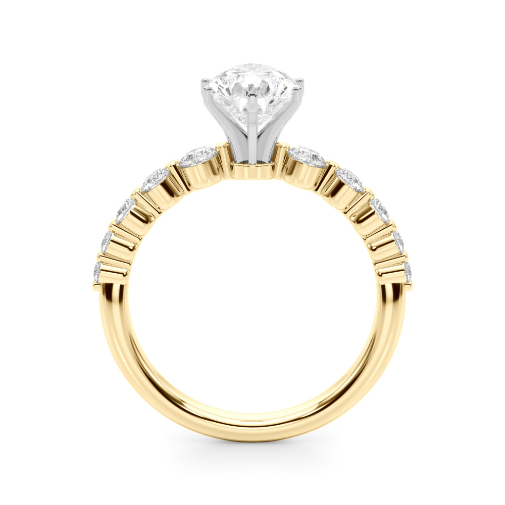 Yellow gold Pear Solitaire Diamond Ring with Pave Band and Four-Prong Setting 2