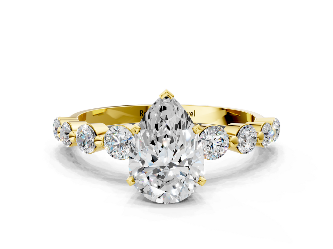 Yellow gold Pear Solitaire Diamond Ring with Pave Band and Four-Prong Setting_175