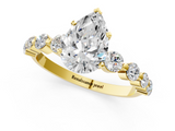 Yellow gold Pear Solitaire Diamond Ring with Pave Band and Four-Prong Setting_176