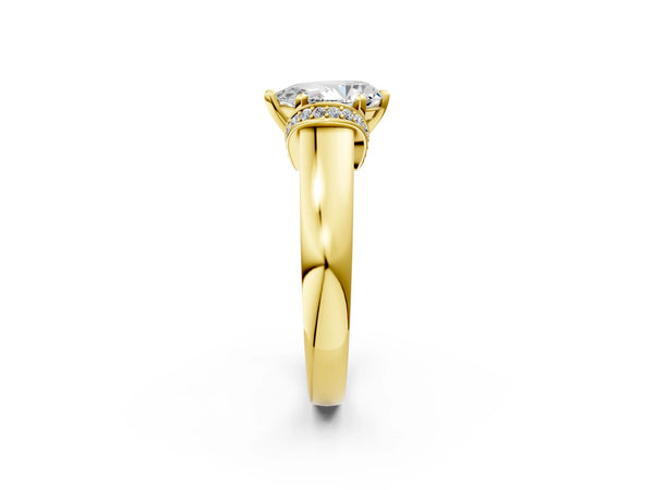 Yellow gold Pear Solitaire Diamond Ring with Pave Band and Six-Prong Setting
