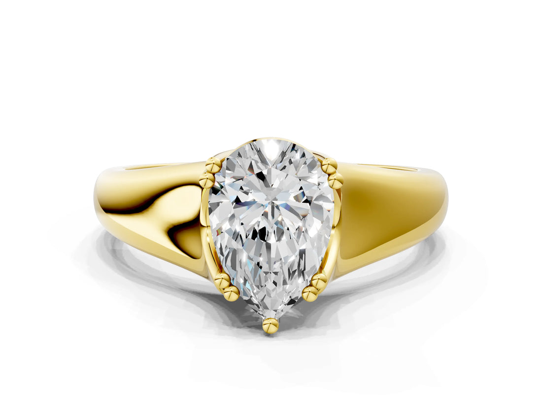 Yellow gold Pear Solitaire Diamond Ring with Six-Prong Cathedral Setting_32