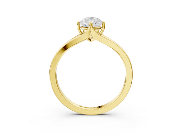 Yellow gold Pear Solitaire Diamond Ring with Six-Prong Setting and Tapered Band