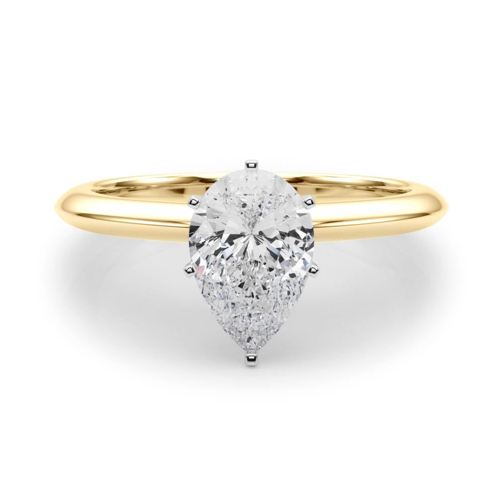 Yellow gold Pear Solitaire Diamond Ring with Six-Prong Setting on a Classic Band 1