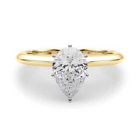 Yellow gold Pear Solitaire Diamond Ring with Six-Prong Setting on a Classic Band 1