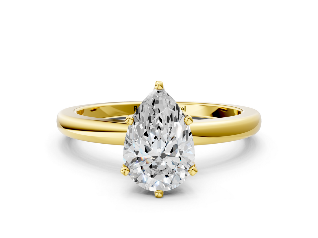 Yellow gold Pear Solitaire Diamond Ring with Six-Prong Setting on a Classic Band_3