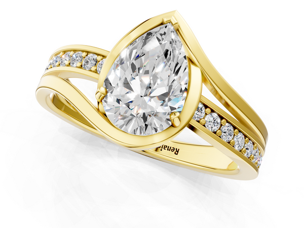 Yellow Gold Pear-Shaped Bypass Split Shank Engagement Ring Setting with Channel Set Accents