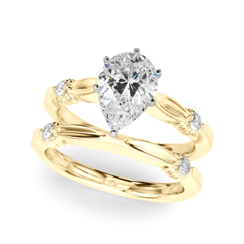 Yellow gold Pear Solitaire Diamond Twisted Band with Four-Prong Setting 1