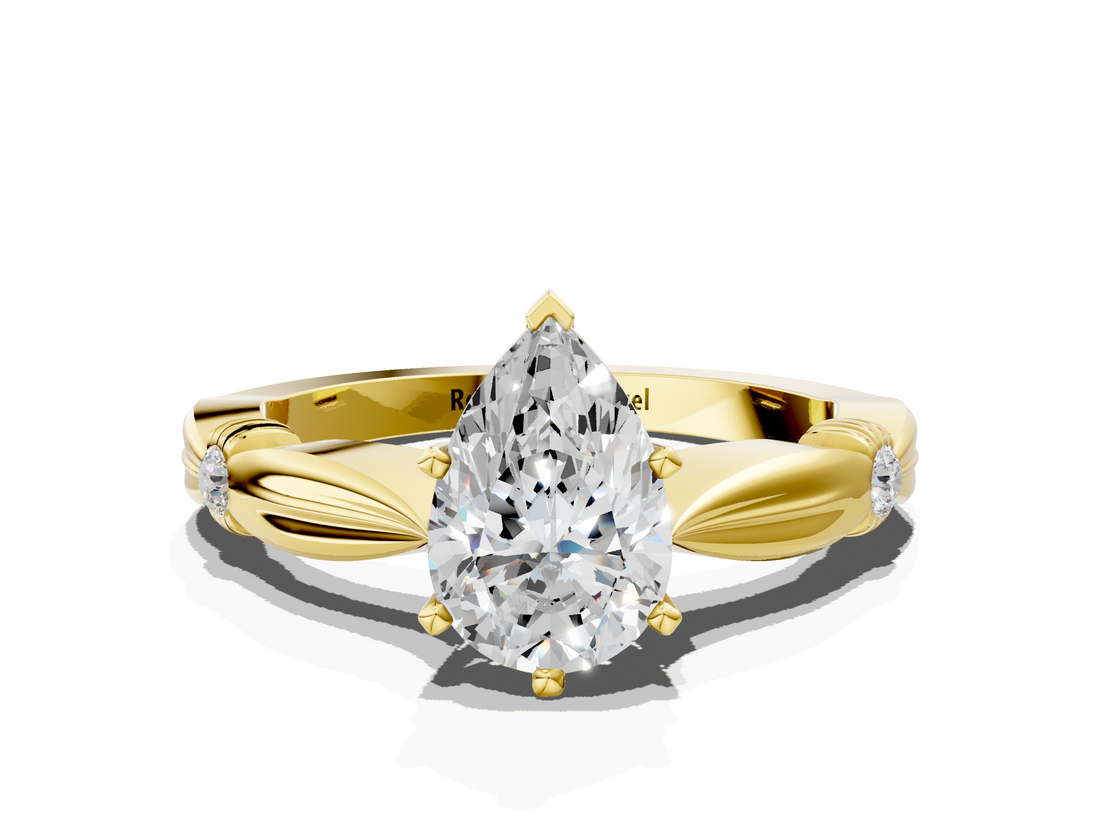 Yellow gold Pear Solitaire Diamond Twisted Band with Four-Prong Setting_61