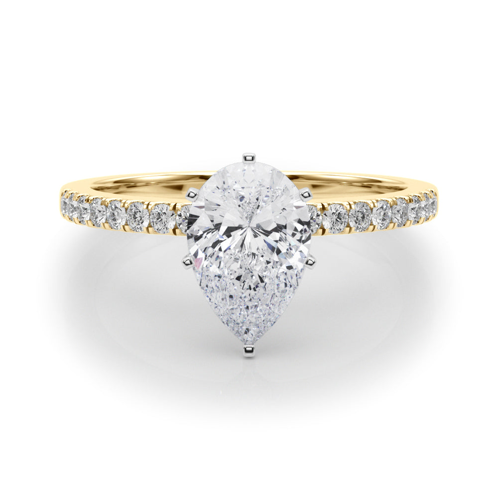 Yellow gold Pear Solitaire Diamond with Pavé Band and Four-Prong Setting 1