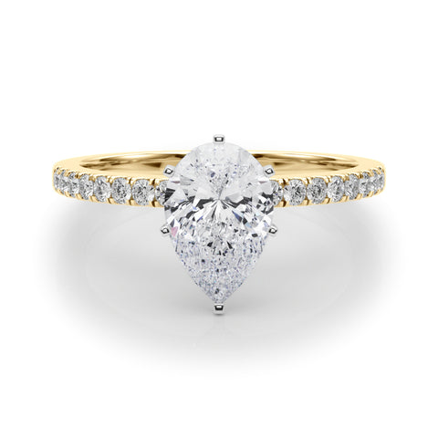 Yellow gold Pear Solitaire Diamond with Pavé Band and Four-Prong Setting 1