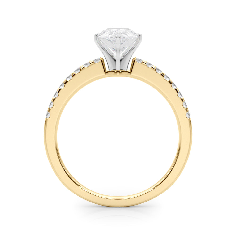 Yellow gold Pear Solitaire Diamond with Pavé Band and Four-Prong Setting 2