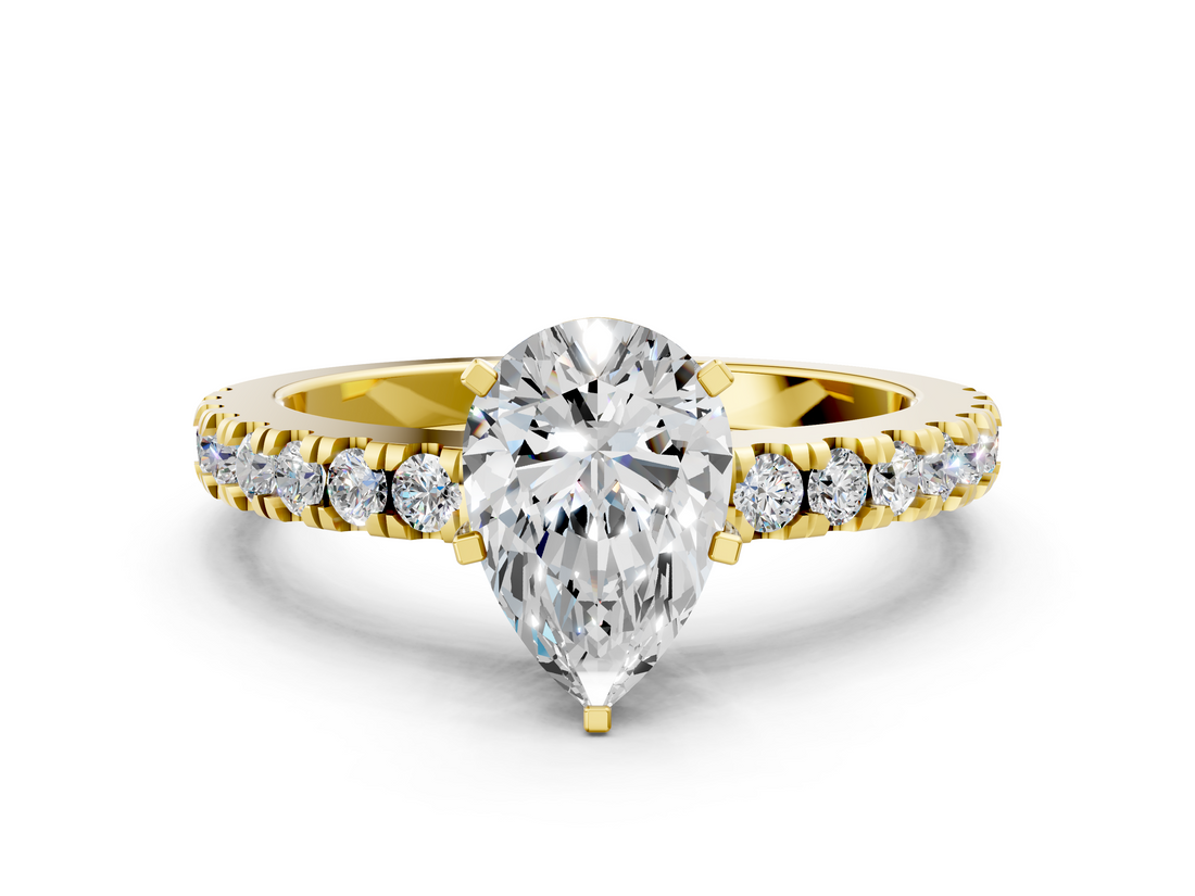 Yellow gold Pear Solitaire Diamond with Pavé Band and Four-Prong Setting_39