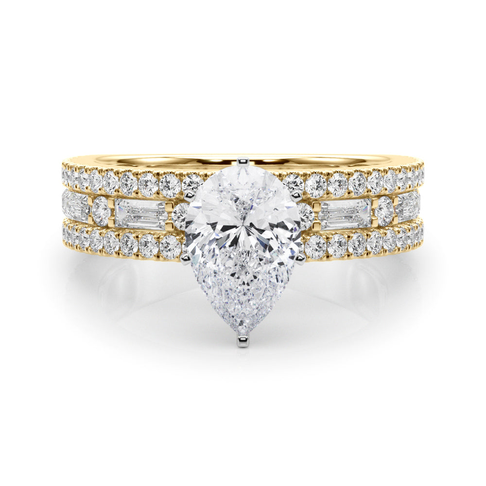 Yellow gold Pear Solitaire Diamond with Pave and Channel Set Band 1