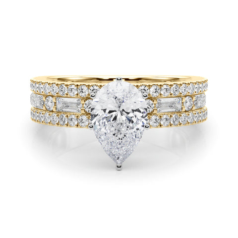 Yellow gold Pear Solitaire Diamond with Pave and Channel Set Band 1