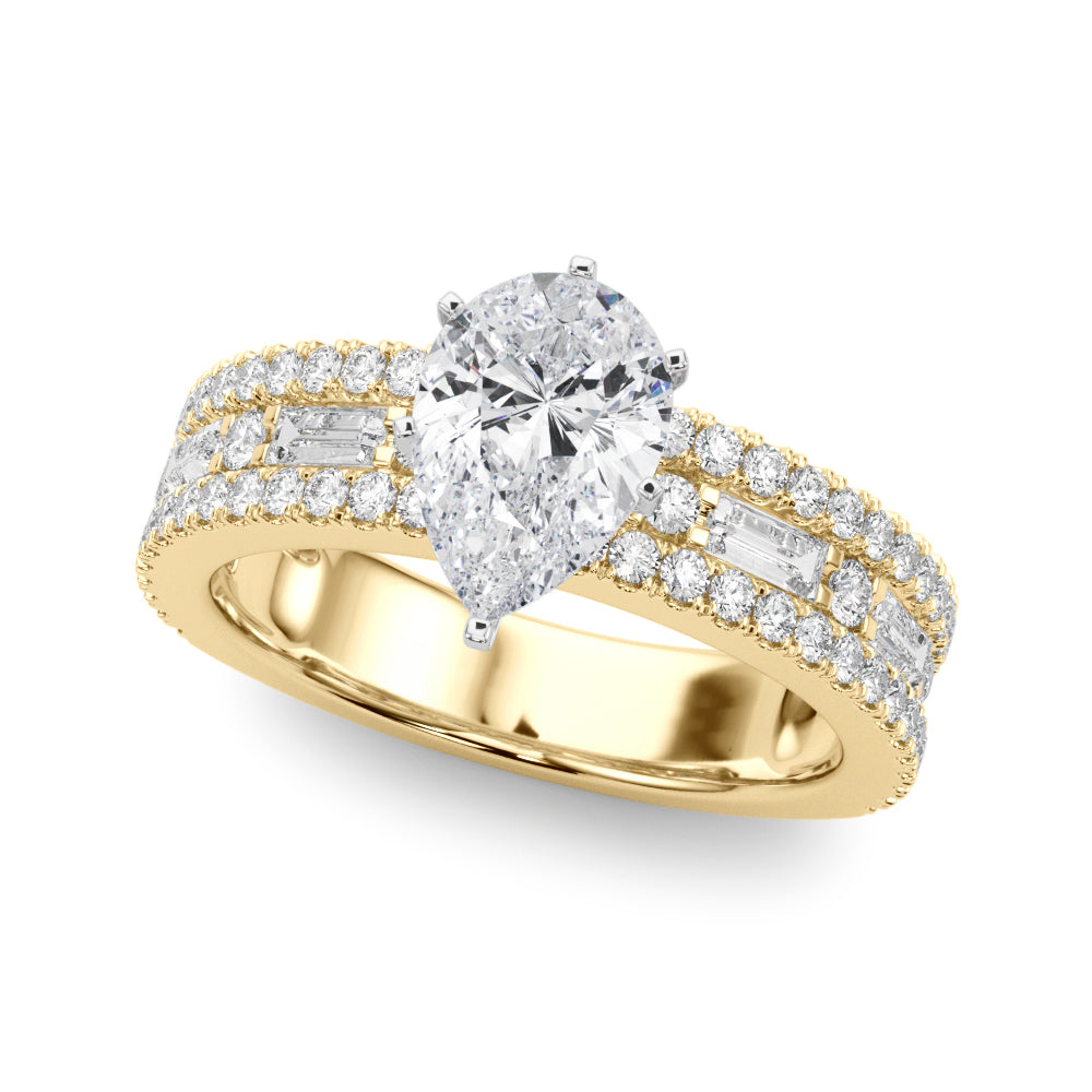 Yellow gold Pear Solitaire Diamond with Pave and Channel Set Band