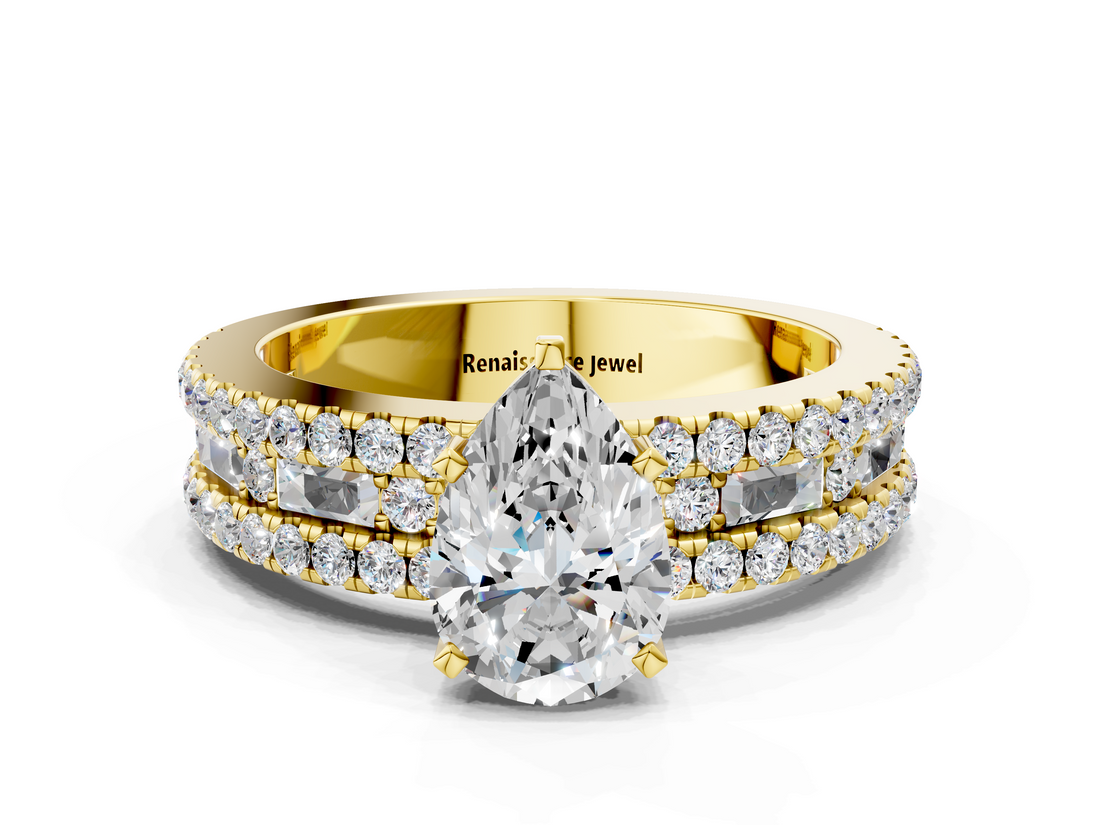 Yellow gold Pear Solitaire Diamond with Pave and Channel Set Band_82