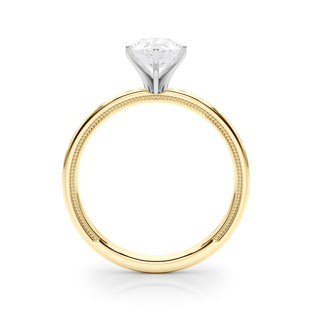Yellow gold Pear Solitaire Engagement Ring with Scrollwork Band and Four-Prong Setting 2