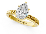 Yellow gold Pear Solitaire Engagement Ring with Scrollwork Band and Four-Prong Setting_120