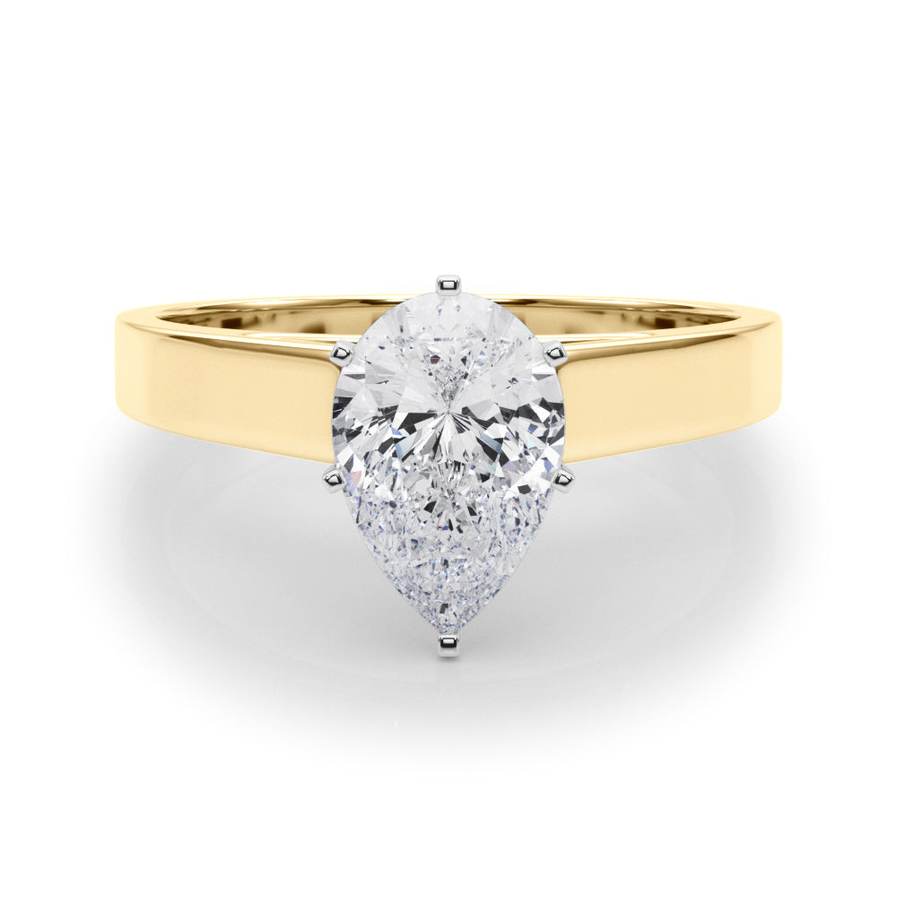Yellow gold Pear Solitaire Engagement Ring with Six-Prong Setting and Tapered Band 1