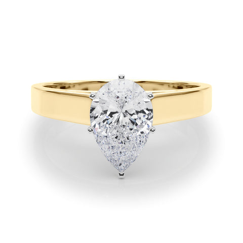 Yellow gold Pear Solitaire Engagement Ring with Six-Prong Setting and Tapered Band 1