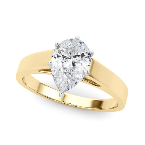 Yellow gold Pear Solitaire Engagement Ring with Six-Prong Setting and Tapered Band