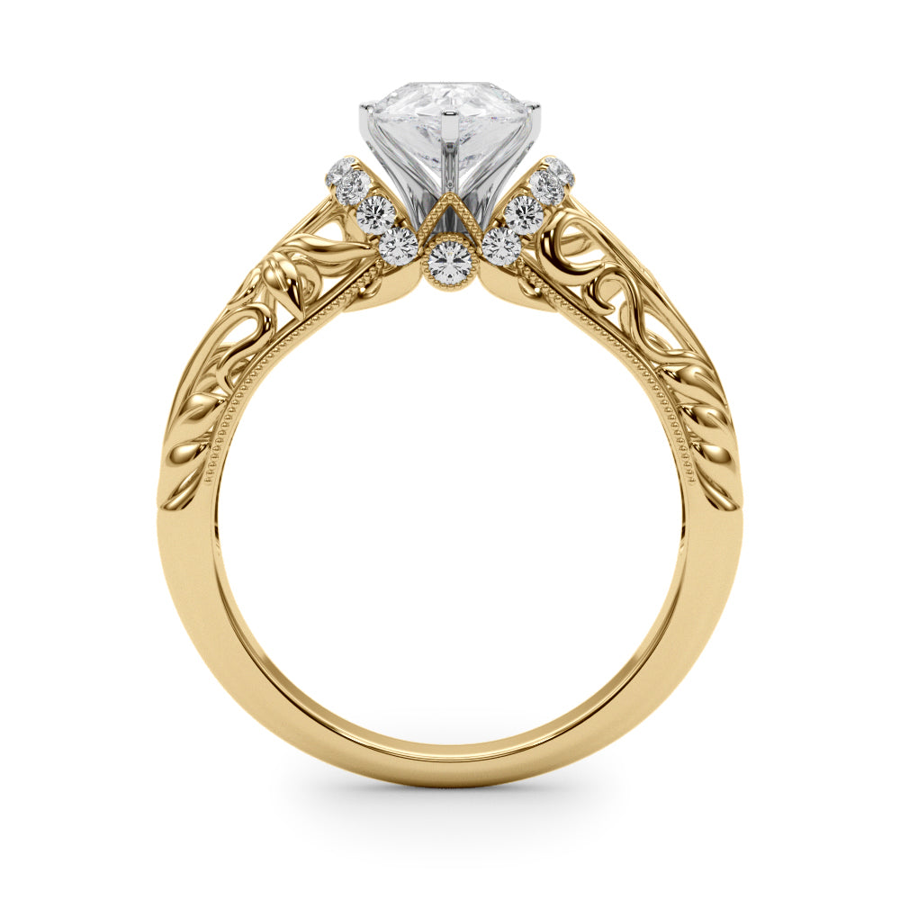 Yellow gold Pear Solitaire Filigree Engagement Ring with Halo and Prong Setting 2