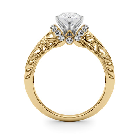 Yellow gold Pear Solitaire Filigree Engagement Ring with Halo and Prong Setting 2