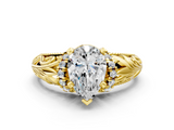 Yellow gold Pear Solitaire Filigree Engagement Ring with Halo and Prong Setting_54
