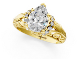 Yellow gold Pear Solitaire Filigree Engagement Ring with Halo and Prong Setting_55