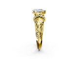 Yellow gold Pear Solitaire Filigree Engagement Ring with Halo and Prong Setting_56