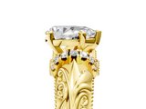 Yellow gold Pear Solitaire Filigree Engagement Ring with Halo and Prong Setting_59