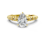 Yellow gold Pear Solitaire Floral Milgrain Engagement Ring_55