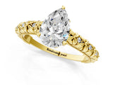 Yellow gold Pear Solitaire Floral Milgrain Engagement Ring_56