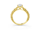Yellow gold Pear Solitaire Floral Milgrain Engagement Ring_58