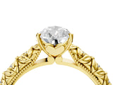 Yellow gold Pear Solitaire Floral Milgrain Engagement Ring_59