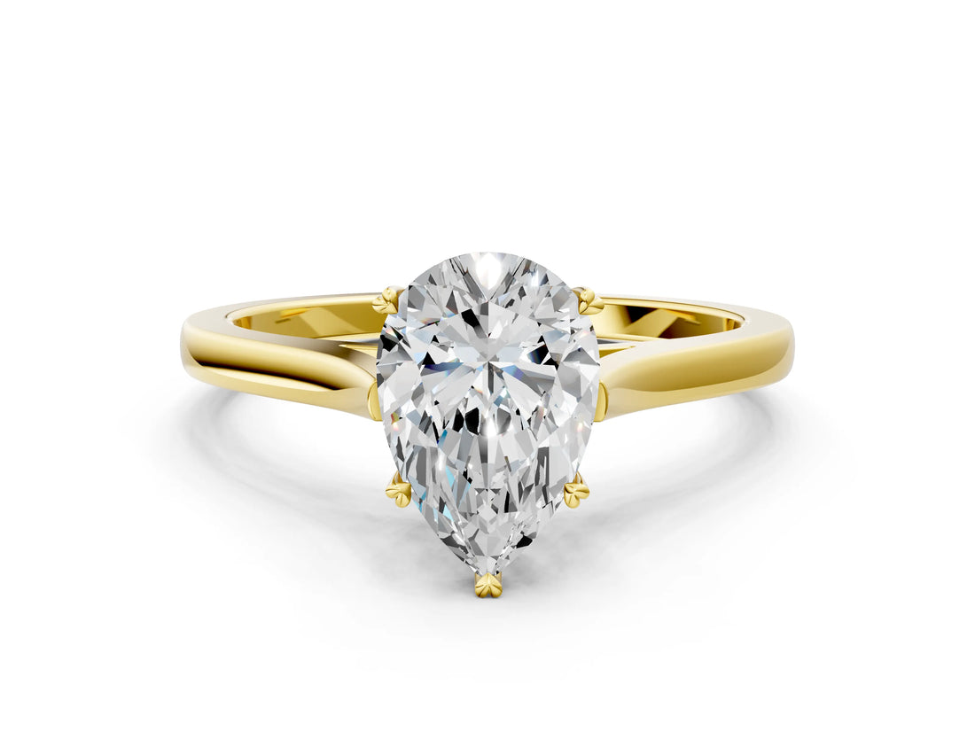 Yellow gold Pear Solitaire Heart Prong Engagement Ring with Tapered Band_52